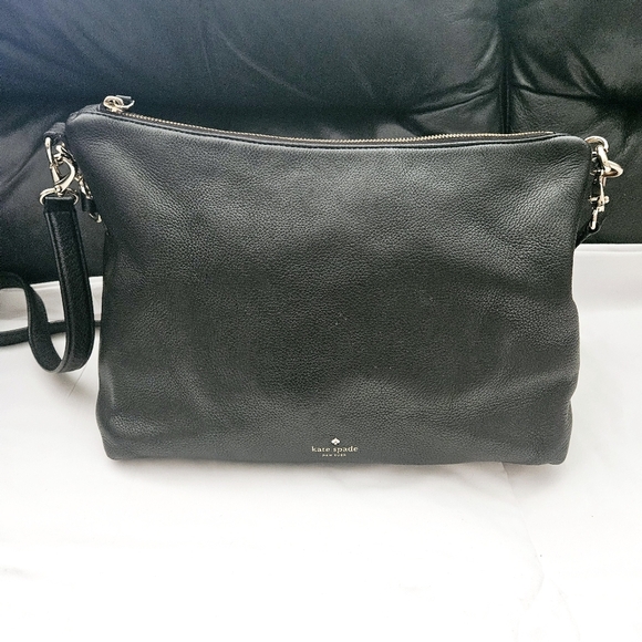 Kate Spade Black 100% Pebbled Leather Messenger 2 Way Shoulder Bag - Picture 6 of 16